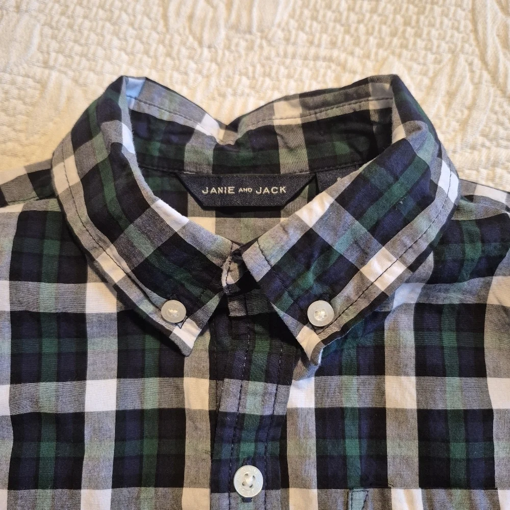 Janie and Jack boys size 8 navy, green white plaid button down shirt VGUC 2022 - Picture 3 of 7